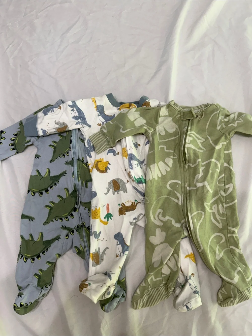 Carter's Baby One-Piece Footies in Green, Blue, White with Dino & Animal Prints